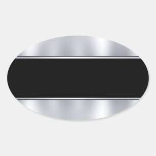 Adesivo Oval Personalizar Modelo em Branco Faux Prata Preto