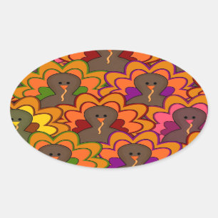 Adesivo Oval Perus de Ação de Graças Coloridos Divertidos