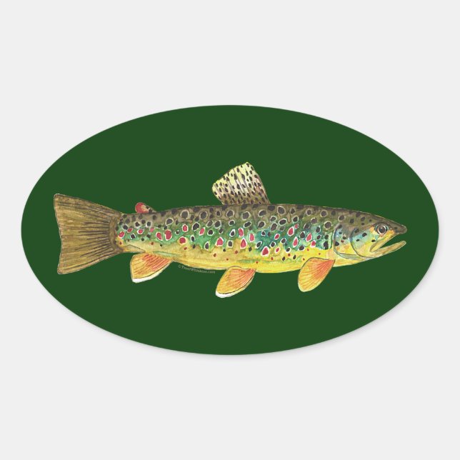 Adesivo Oval Pesca de Truta Marrom (Frente)