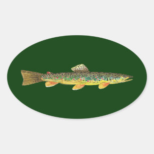 Adesivo Oval Pesca de truta marrom