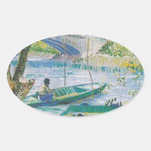 Adesivo Oval Pescadores e barcos Van Gogh no Pont de Clichy