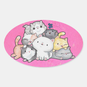 Adesivo Oval Pilha de Kittens