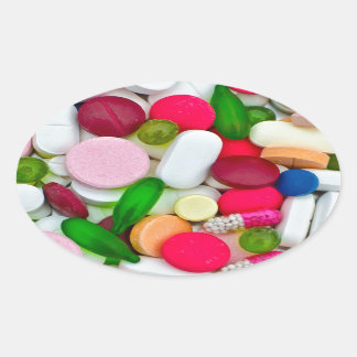 Adesivo Oval Pílulas coloridas produto personalizado