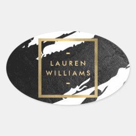 Adesivo Oval Pinceladas Abstratas em Tinta Preta