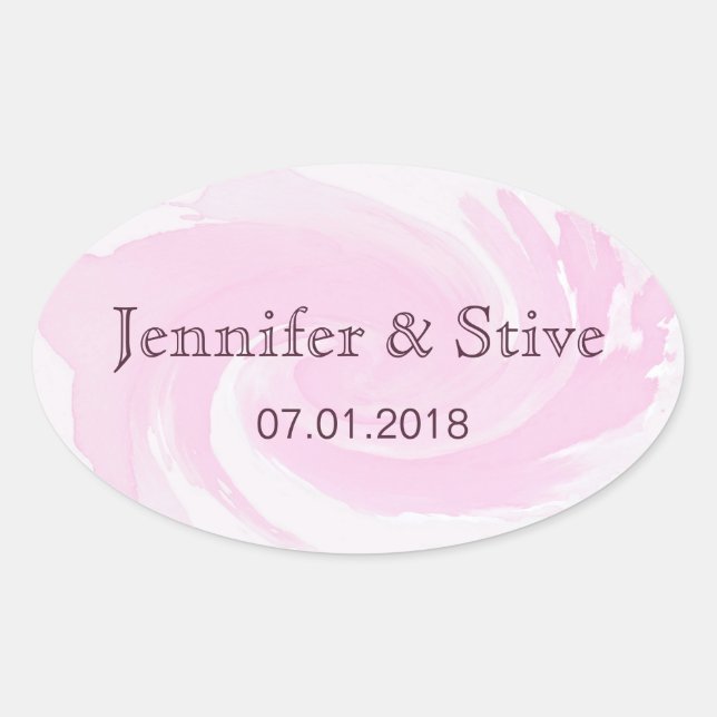 Adesivo Oval Pinceladas de Aquarela Abstrata Espiral Rosa (Frente)