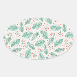 Adesivo Oval Pinheiro de Natal desenhado à mão Ramifica Verde V