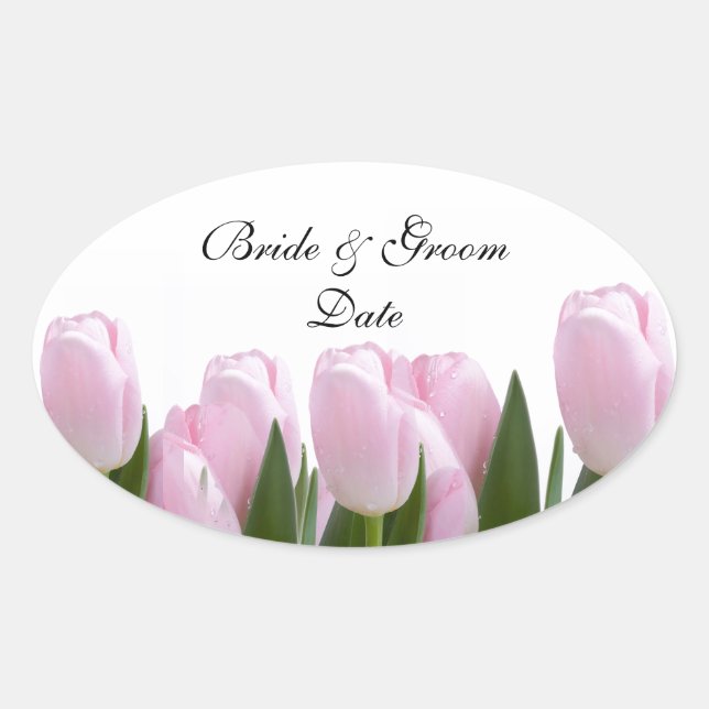 ADESIVO OVAL PINK TULIP WEDDING ENVELOPE SEAL STICKER (Frente)
