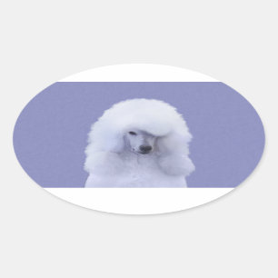 Adesivo Oval Pintura Branca de Poodle Padrão - Arte Cão Origi