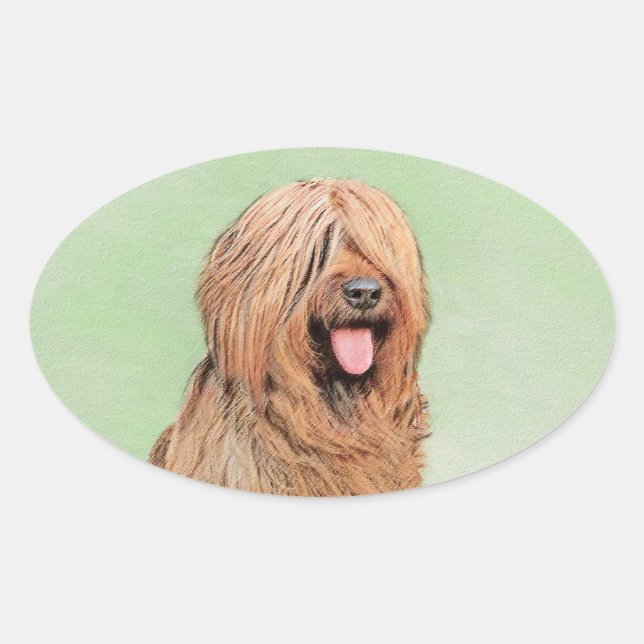 Adesivo Oval Pintura Briard - Arte Cachorro Original (Frente)