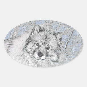 Adesivo Oval Pintura de Beth Keeshond - Arte de Cachorro Origin