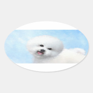 Adesivo Oval Pintura de Bichon Frise - Arte de Cachorro Origina