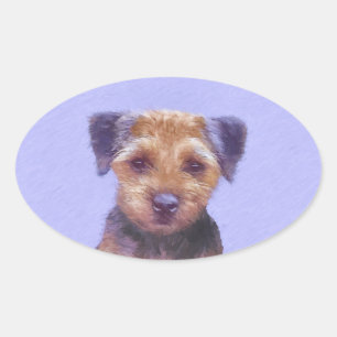 Adesivo Oval Pintura de Borda Terrier - Arte de Cachorro Origin