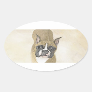 Adesivo Oval Pintura de Boxer - Arte de Cão Original Bonita