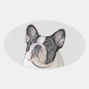 Adesivo Oval Pintura de Bulldog Francês (Brindle Pied) - Arte C