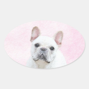 Adesivo Oval Pintura de Bulldog Francês (Cream/Branco) - Arte