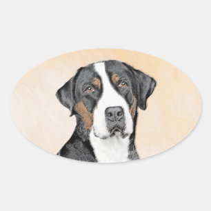 Adesivo Oval Pintura de Cachorro da Grande Montanha Suíça - A
