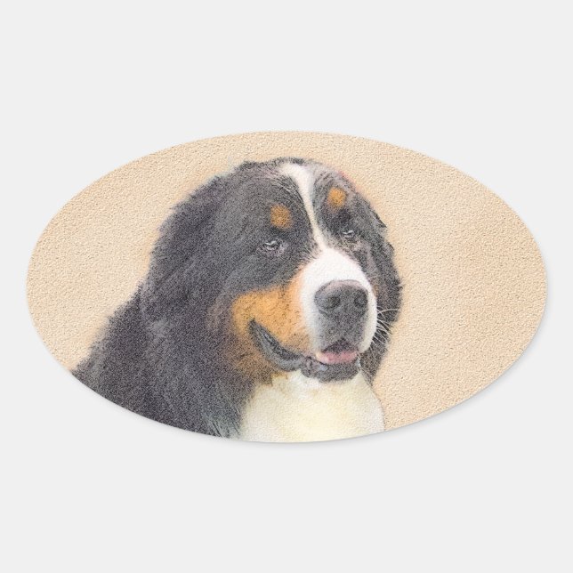 Adesivo Oval Pintura de Cachorro de Montanha Bernese - Arte Ori (Frente)