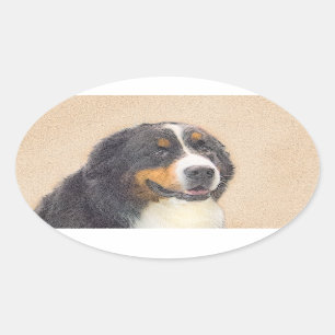 Adesivo Oval Pintura de Cachorro de Montanha Bernese - Arte Ori