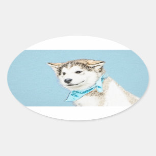 Adesivo Oval Pintura De Cachorro Siberiana - Arte De Cachorro O