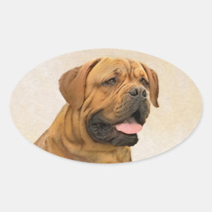 Adesivo Oval Pintura de Cão de Bordéus - Arte de Cão Origina