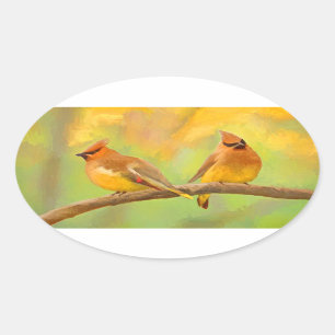 Adesivo Oval Pintura De Cedar Waxwing - Arte De Cachorro Origin
