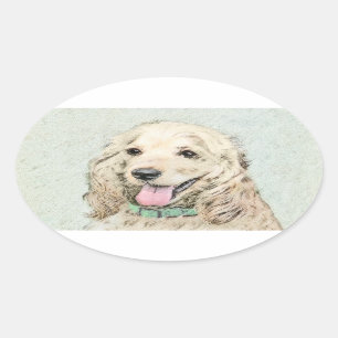 Adesivo Oval Pintura de Cocker Spaniel Buff - Arte de Cão Orig