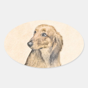 Adesivo Oval Pintura de Dachshund (Longhaired) - Arte de Cão O