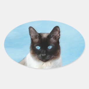 Adesivo Oval Pintura De Gatos Siameses - Arte De Gato Original 