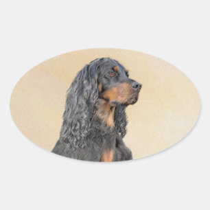 Adesivo Oval Pintura de Gordon Setter - Arte de Cachorro Origin