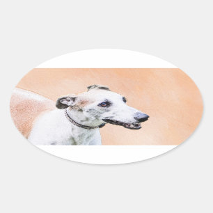 Adesivo Oval Pintura de Greyhound - Arte de Cachorro Original