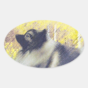 Adesivo Oval Pintura de Keeshond Aspen - Arte de Cachorro Origi