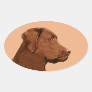 Adesivo Oval Pintura de Labrador Retriever (Chocolate) - Arte C