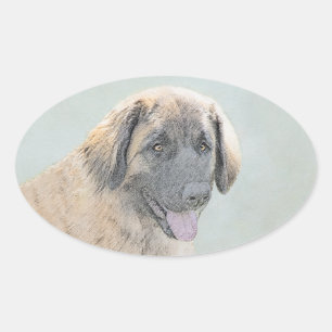 Adesivo Oval Pintura de Leonberger - Arte de Cão Original Boni