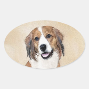 Adesivo Oval Pintura De Nederlandse Kooikerhondje - Arte De Cã