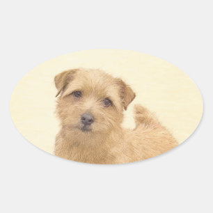 Adesivo Oval Pintura de Norfolk Terrier - Arte de cachorro orig
