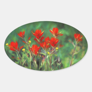 Adesivo Oval Pintura de pincel indiano - Arte de flor original