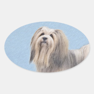 Adesivo Oval Pintura (de prata) de Havanese - arte original