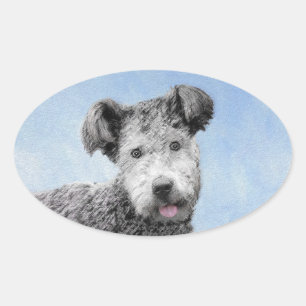 Adesivo Oval Pintura De Pumi - Arte De Cão Original Bonita