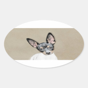 Adesivo Oval Pintura de Rat Terrier - Arte de Cachorro Original