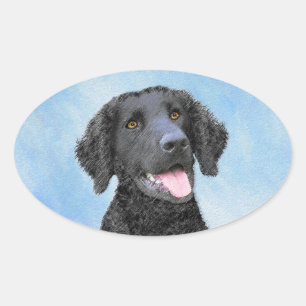 Adesivo Oval Pintura De Retriever Revestida Por Cachorro - Arte