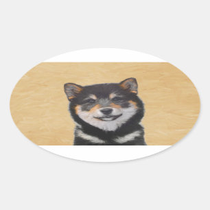 Adesivo Oval Pintura de Shiba Inu (Preto e Adulto) - Arte Canin
