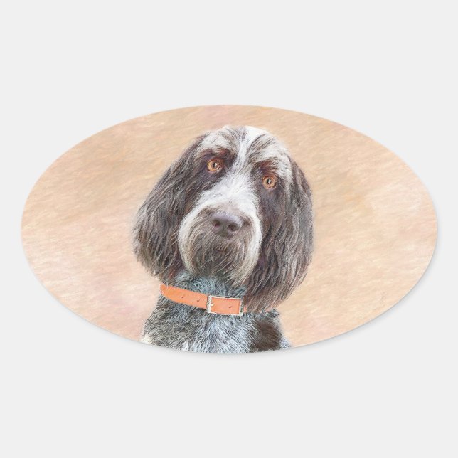 Adesivo Oval Pintura de Spinone Italiano - Arte de Cachorro Ori (Frente)