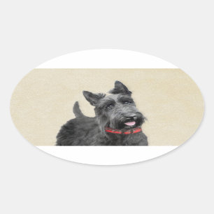 Adesivo Oval Pintura de Terrier do Scottish - arte original