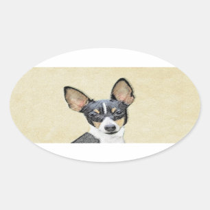 Adesivo Oval Pintura de Toy Fox Terrier - Arte de Cachorro Orig
