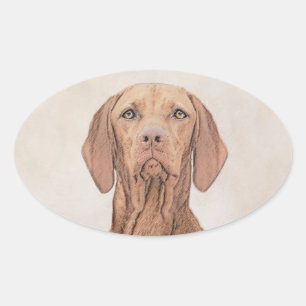 Adesivo Oval Pintura de Vizsla - Arte Cão Original Bonita