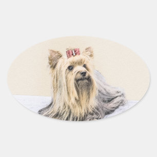 Adesivo Oval Pintura de Yorkshire Terrier - Arte de Cachorro Or