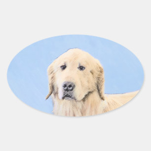Adesivo Oval Pintura do ouro Retriever - Arte Cachorra Original