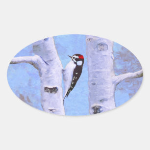 Adesivo Oval Pintura do Pica-Pau Downy - Arte Original