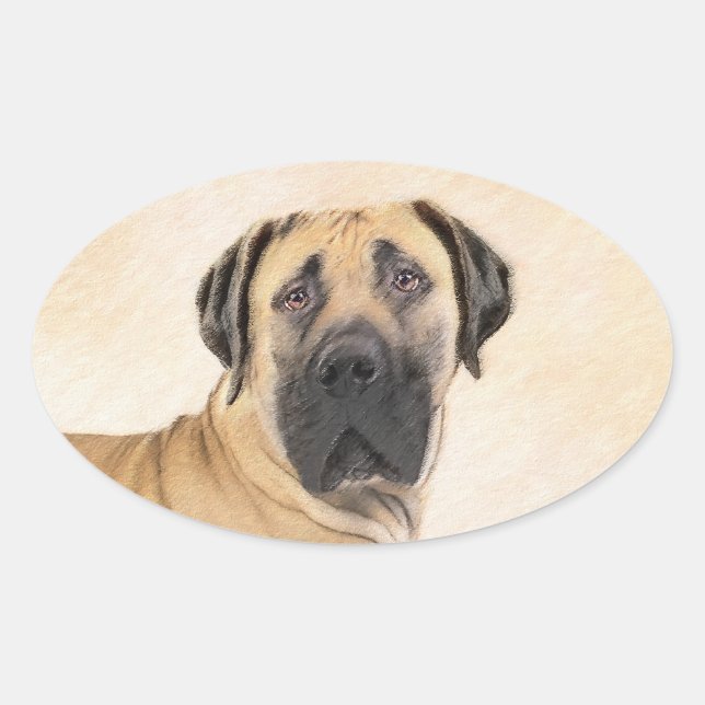 Adesivo Oval Pintura em Boerboel - Arte Cachorra Original (Frente)