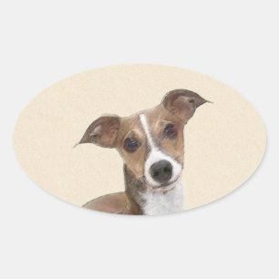 Adesivo Oval Pintura em Greyhound Italiano - Arte de Cachorro O